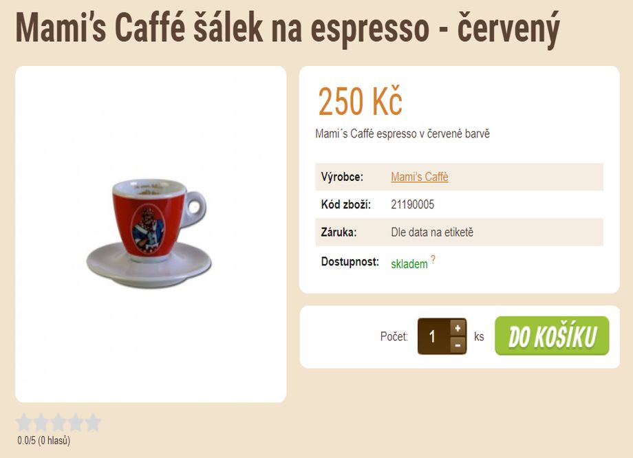 Prodej kávy - tip na vánoční dárek - Mami’s Caffé šálek na espresso - červený