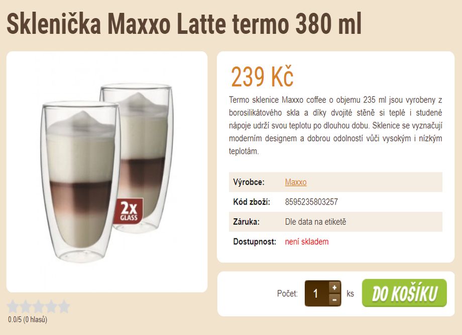 Prodej kávy - E-shop se zrnkovou kávou a čajem - Prodej zrnkové kávy - e-shop - Sklenička Maxxo Latte termo 380 ml