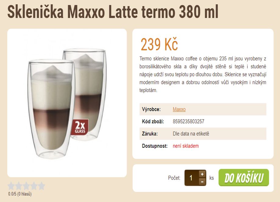 Prodej kávy - tip na vánoční dárek - Sklenička Maxxo Latte termo 380 ml