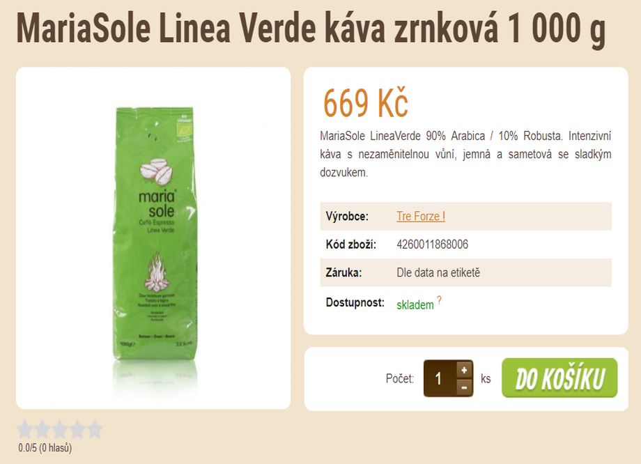 Prodej kávy - E-shop se zrnkovou kávou a čajem - MariaSole Linea Verde káva zrnková 1 000 g