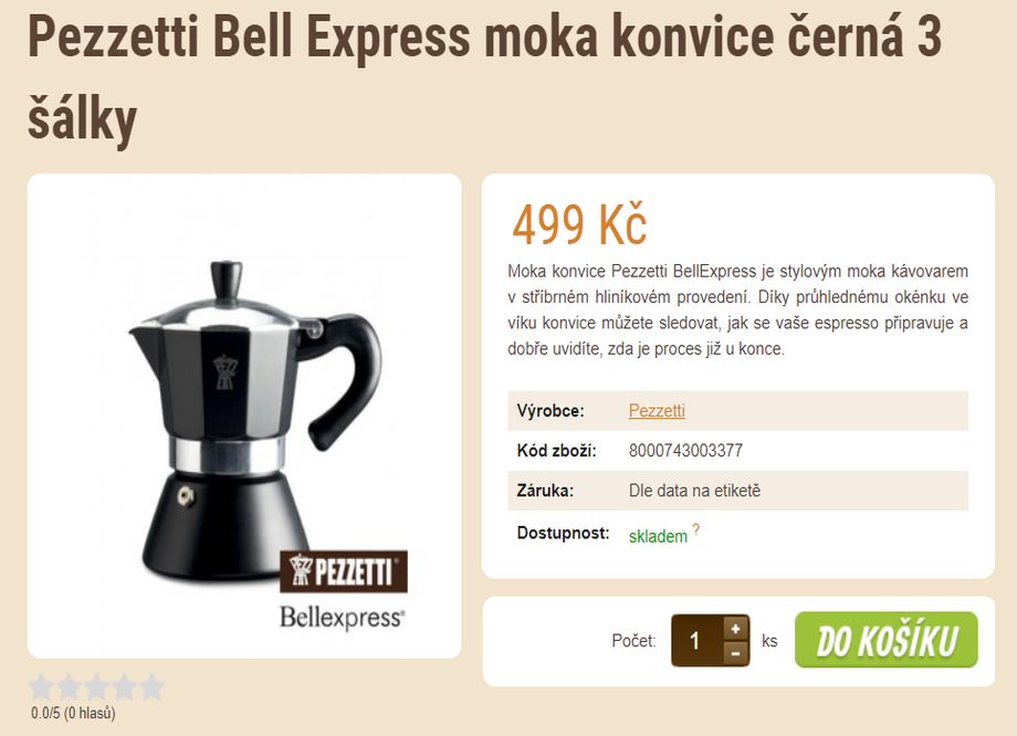 Prodej kávy - E-shop se zrnkovou kávou a čajem - Pezzetti Bell Express moka konvice černá 3 šálky